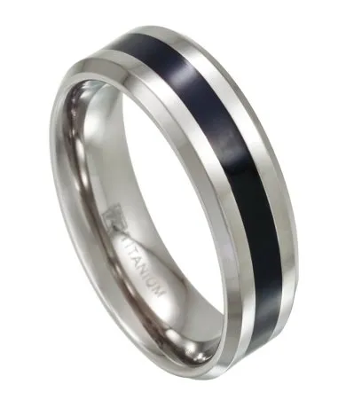 Two Tone Titanium Wedding Ring with Black Resin Inlay | 8mm