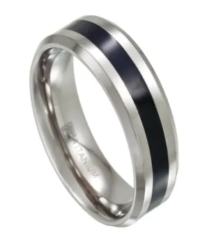 Two Tone Titanium Wedding Ring with Black Resin Inlay | 8mm