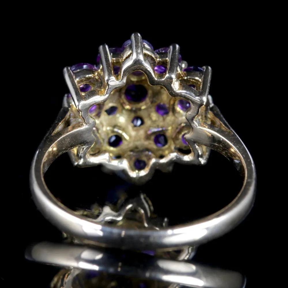 Vintage Amethyst Cluster Ring 9Ct Gold Dated London 1977