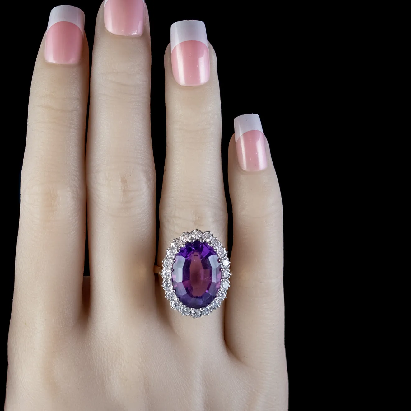 Vintage Amethyst Diamond Cocktail Ring 18ct Gold 12ct Amethyst Circa 1980