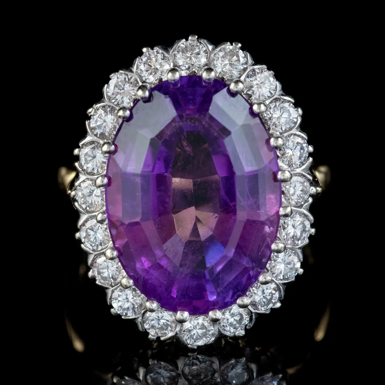 Vintage Amethyst Diamond Cocktail Ring 18ct Gold 12ct Amethyst Circa 1980
