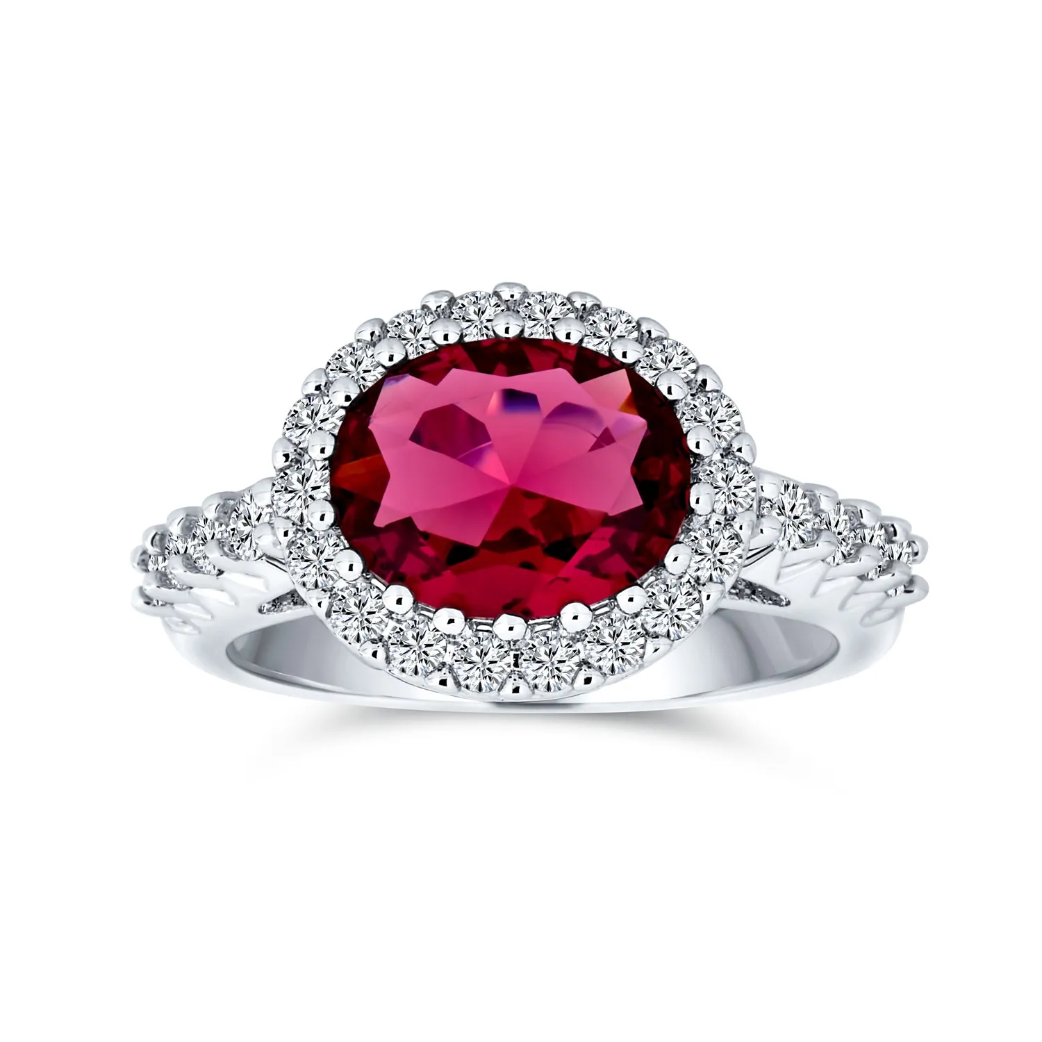 Vintage Art Deco 3ct Oval CZ Red Garnet Cocktail Statement Ring Silver Plated Brass