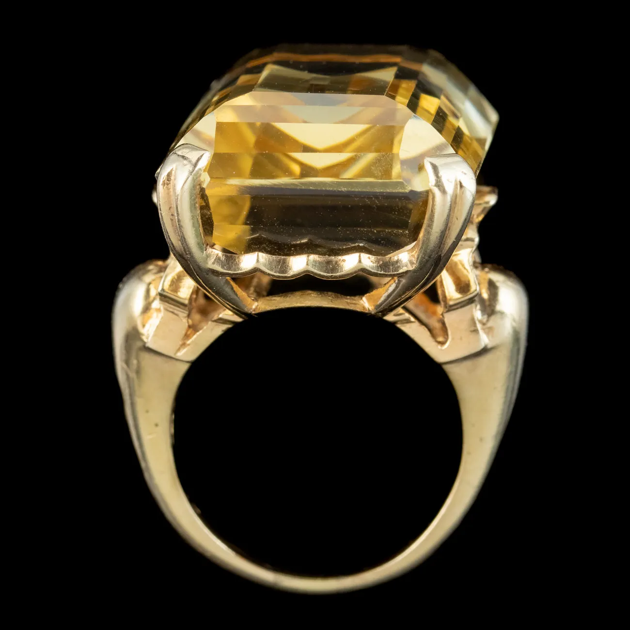 Vintage Citrine Cocktail Ring 50ct Emerald Cut Citrine
