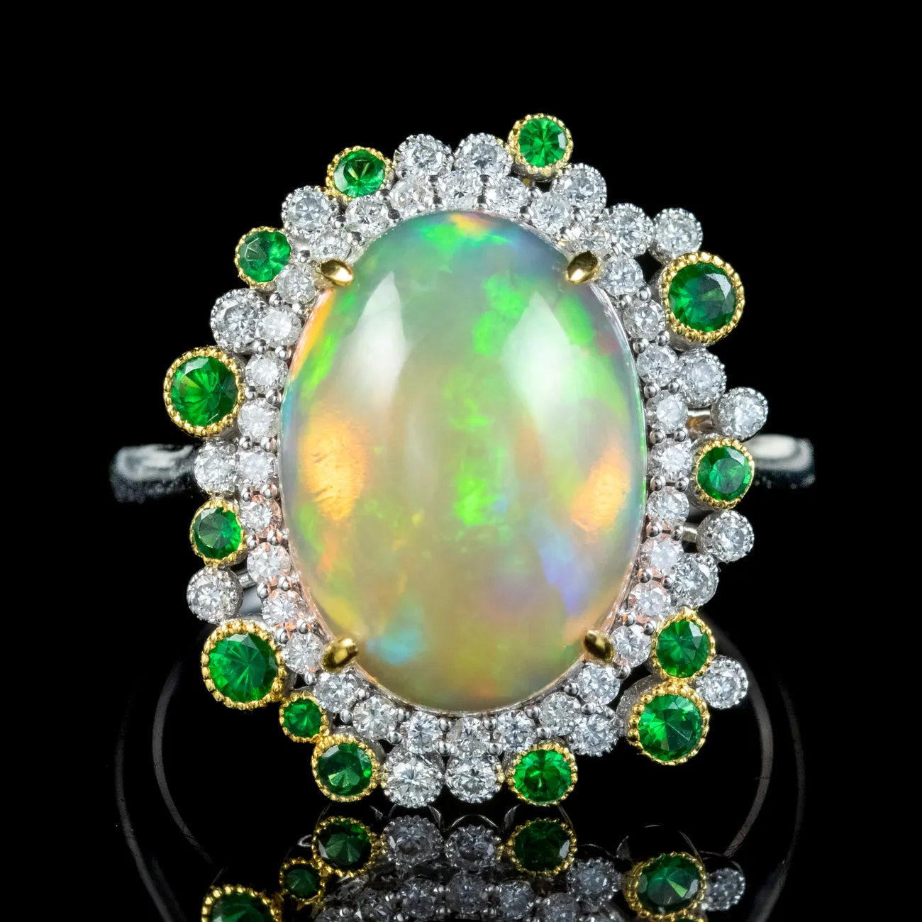 Vintage Opal Green Garnet Diamond Cocktail Ring 4.5ct Opal