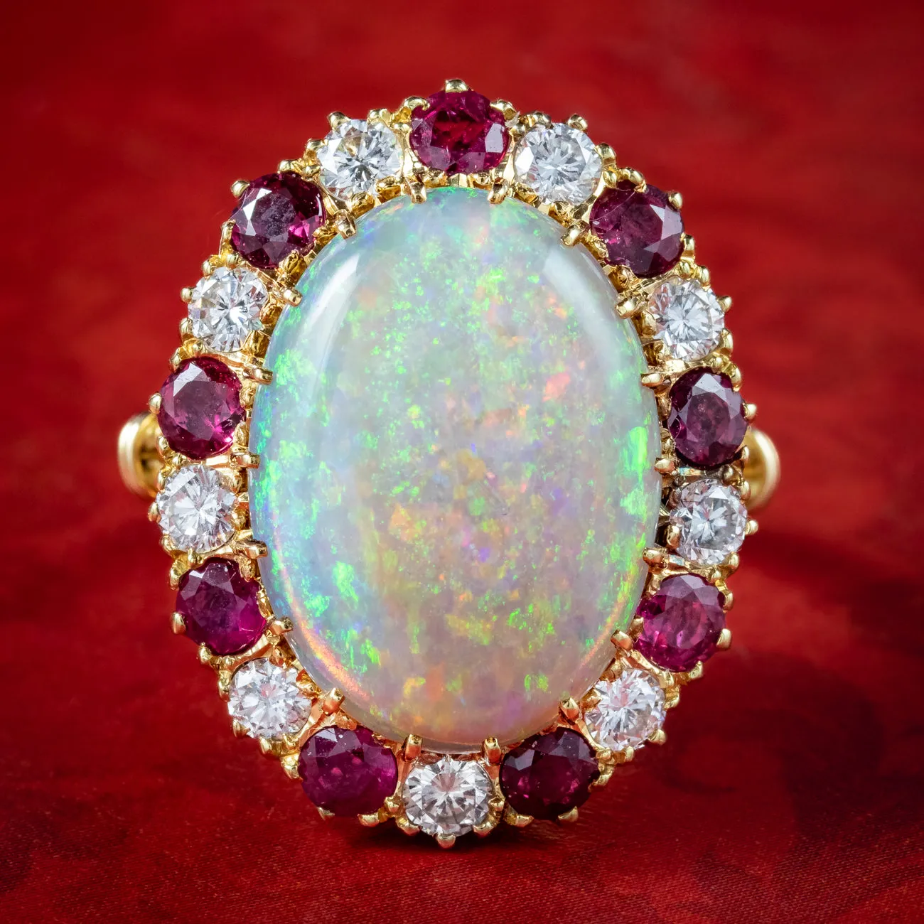 Vintage Opal Ruby Diamond Cocktail Ring 12ct Opal With Box and Cert