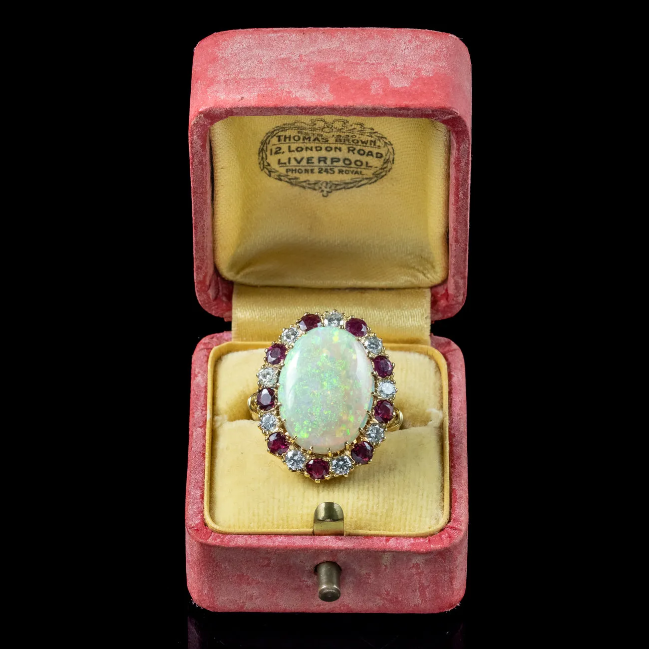 Vintage Opal Ruby Diamond Cocktail Ring 12ct Opal With Box and Cert