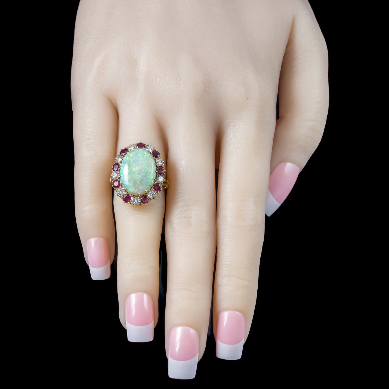 Vintage Opal Ruby Diamond Cocktail Ring 12ct Opal With Box and Cert