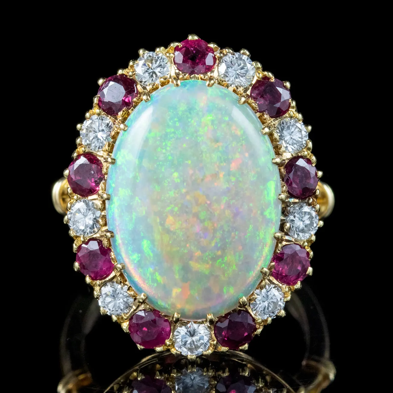Vintage Opal Ruby Diamond Cocktail Ring 12ct Opal With Box and Cert