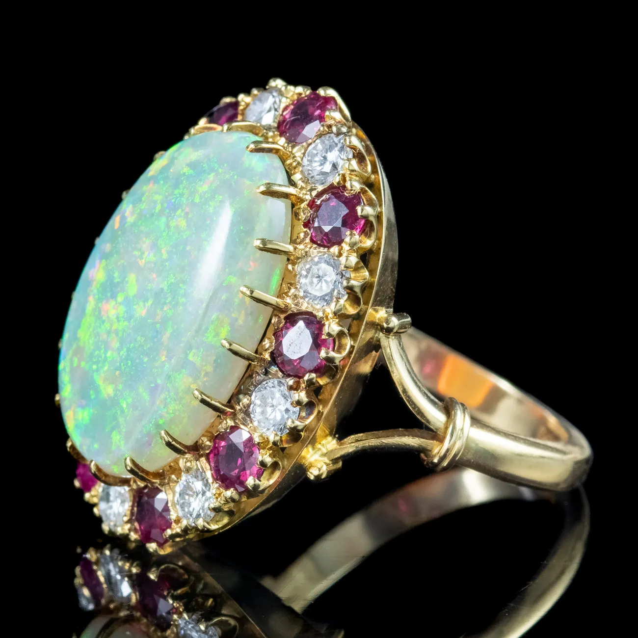 Vintage Opal Ruby Diamond Cocktail Ring 12ct Opal With Box and Cert