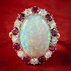 Vintage Opal Ruby Diamond Cocktail Ring 12ct Opal With Box and Cert