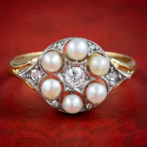 Vintage Pearl Diamond Cluster Ring
