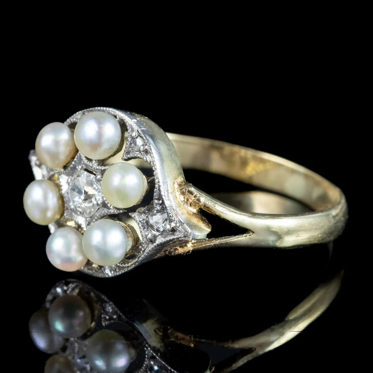 Vintage Pearl Diamond Cluster Ring