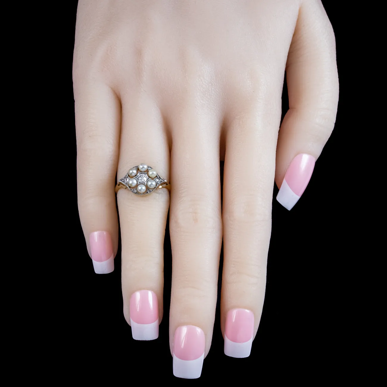 Vintage Pearl Diamond Cluster Ring