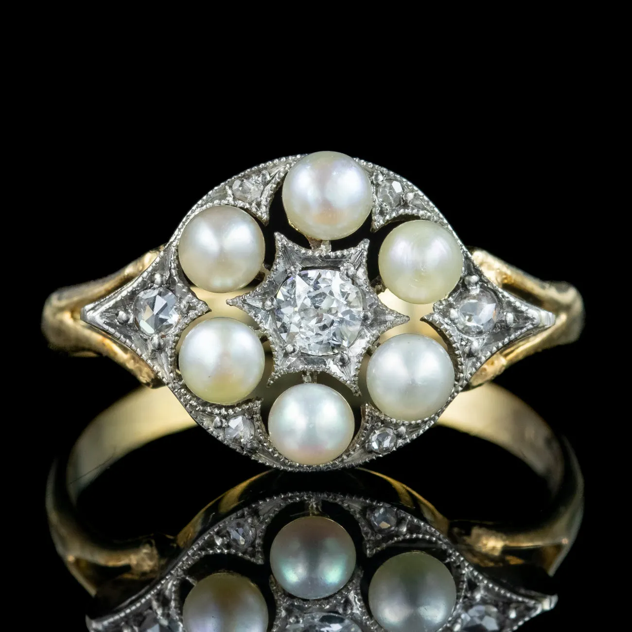 Vintage Pearl Diamond Cluster Ring