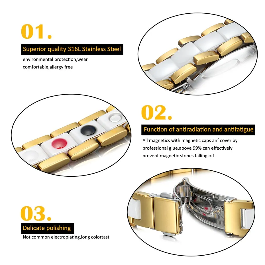 White and Gold Ceramic Magnetic Bracelet