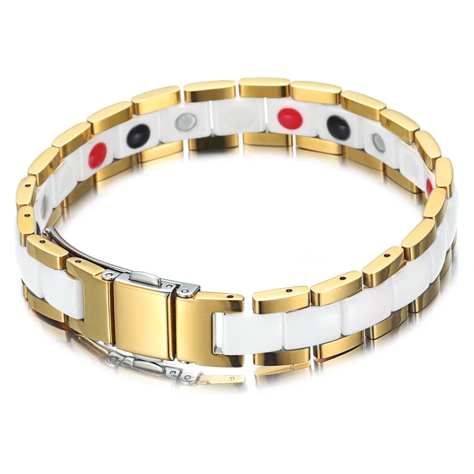 White and Gold Ceramic Magnetic Bracelet