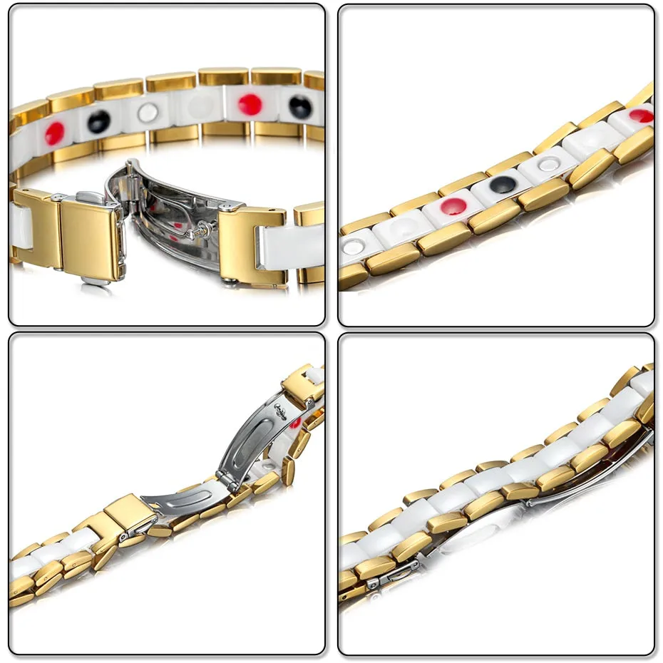 White and Gold Ceramic Magnetic Bracelet