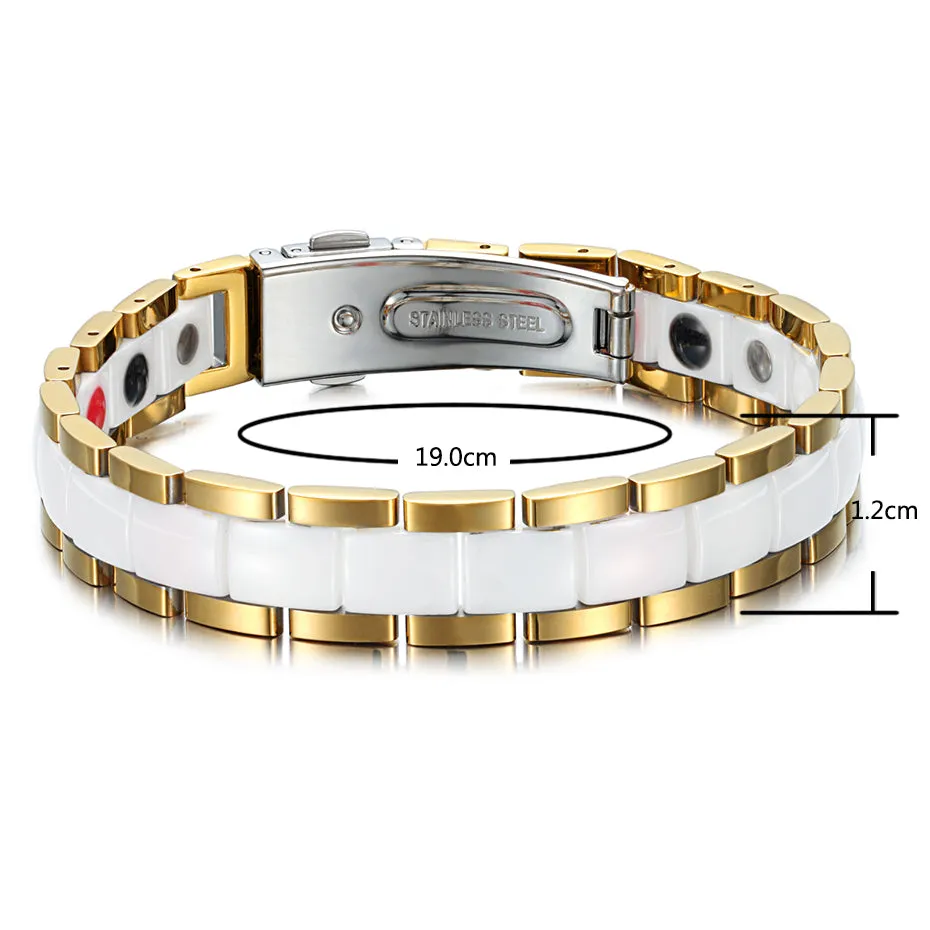 White and Gold Ceramic Magnetic Bracelet