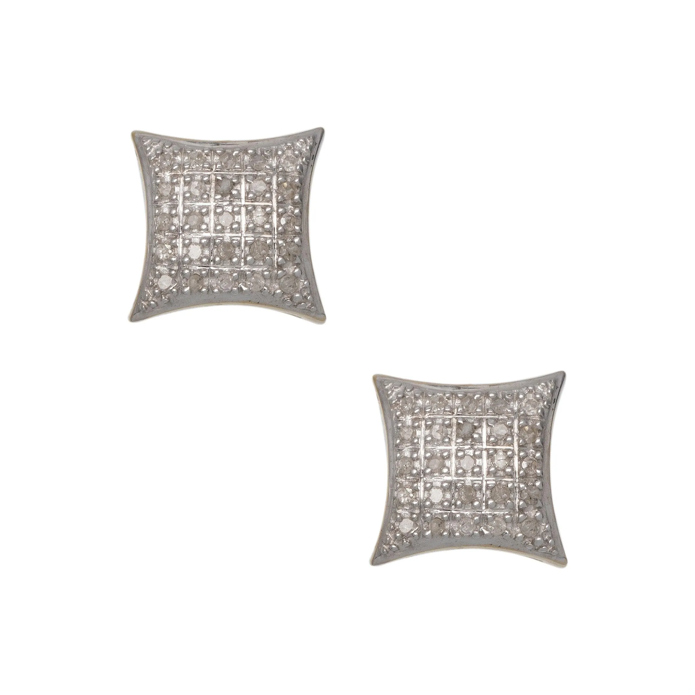 Women's Cushion Micro-Pavé Concave Square Diamond Stud Earrings 0.19ct 10K Yellow Gold