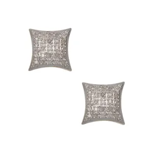 Women's Cushion Micro-Pavé Concave Square Diamond Stud Earrings 0.19ct 10K Yellow Gold