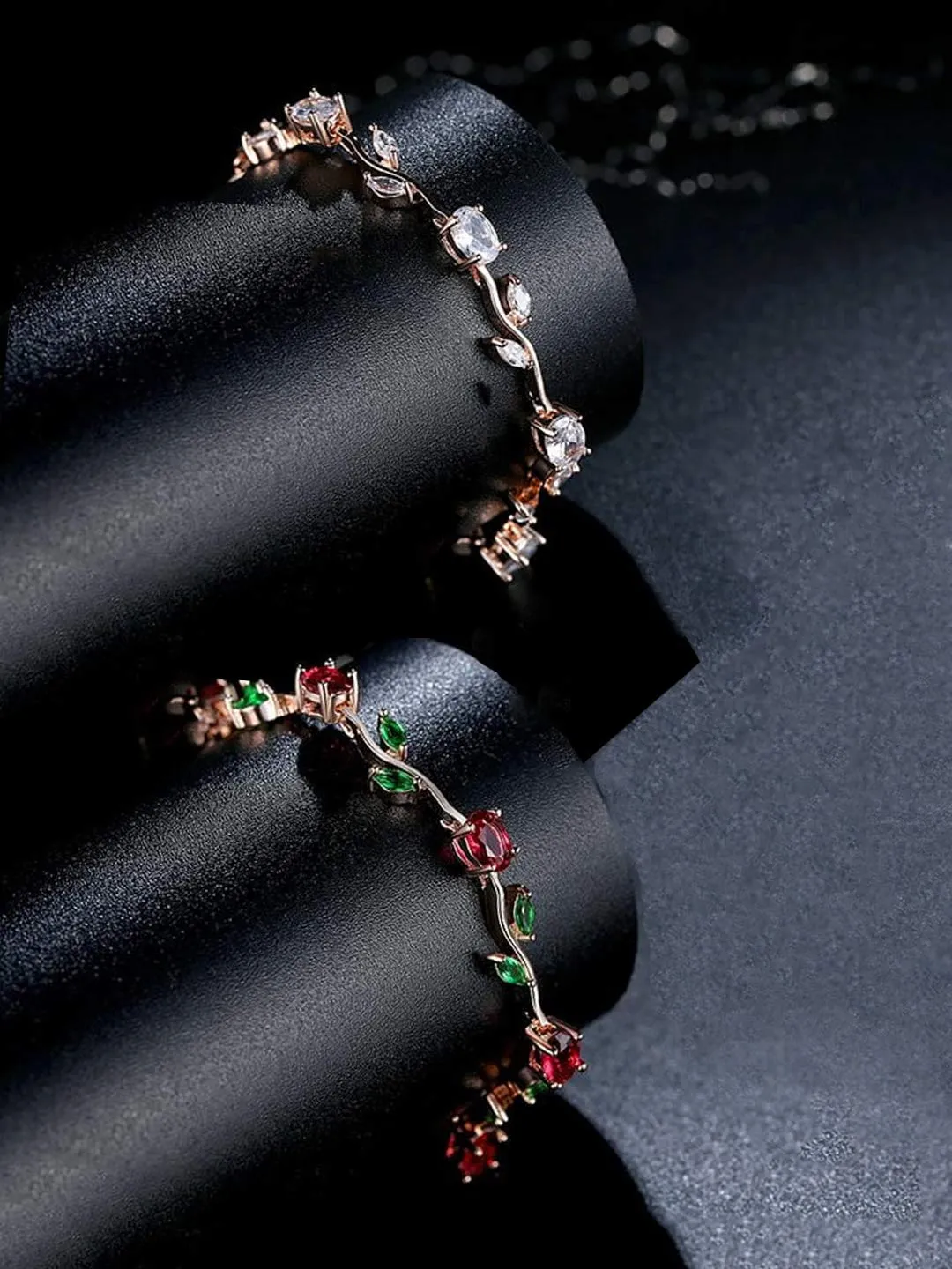 Yellow Chimes Combo Bracelets for Women 2 Pcs Latest Floral Swiss Zircons Rosegold Plated Crystal Bracelets Set for Women and Girls