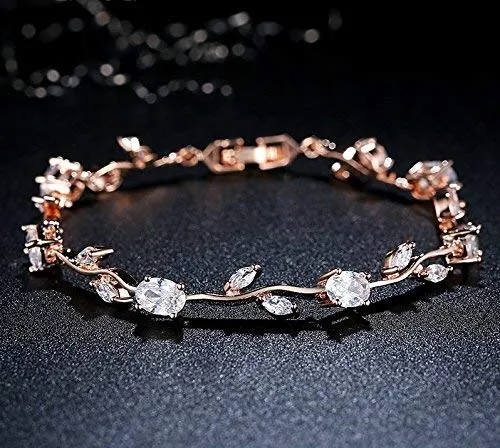 Yellow Chimes Combo Bracelets for Women 2 Pcs Latest Floral Swiss Zircons Rosegold Plated Crystal Bracelets Set for Women and Girls