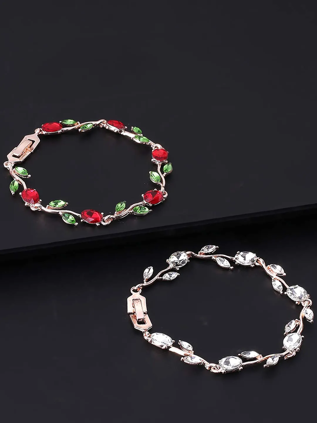 Yellow Chimes Combo Bracelets for Women 2 Pcs Latest Floral Swiss Zircons Rosegold Plated Crystal Bracelets Set for Women and Girls