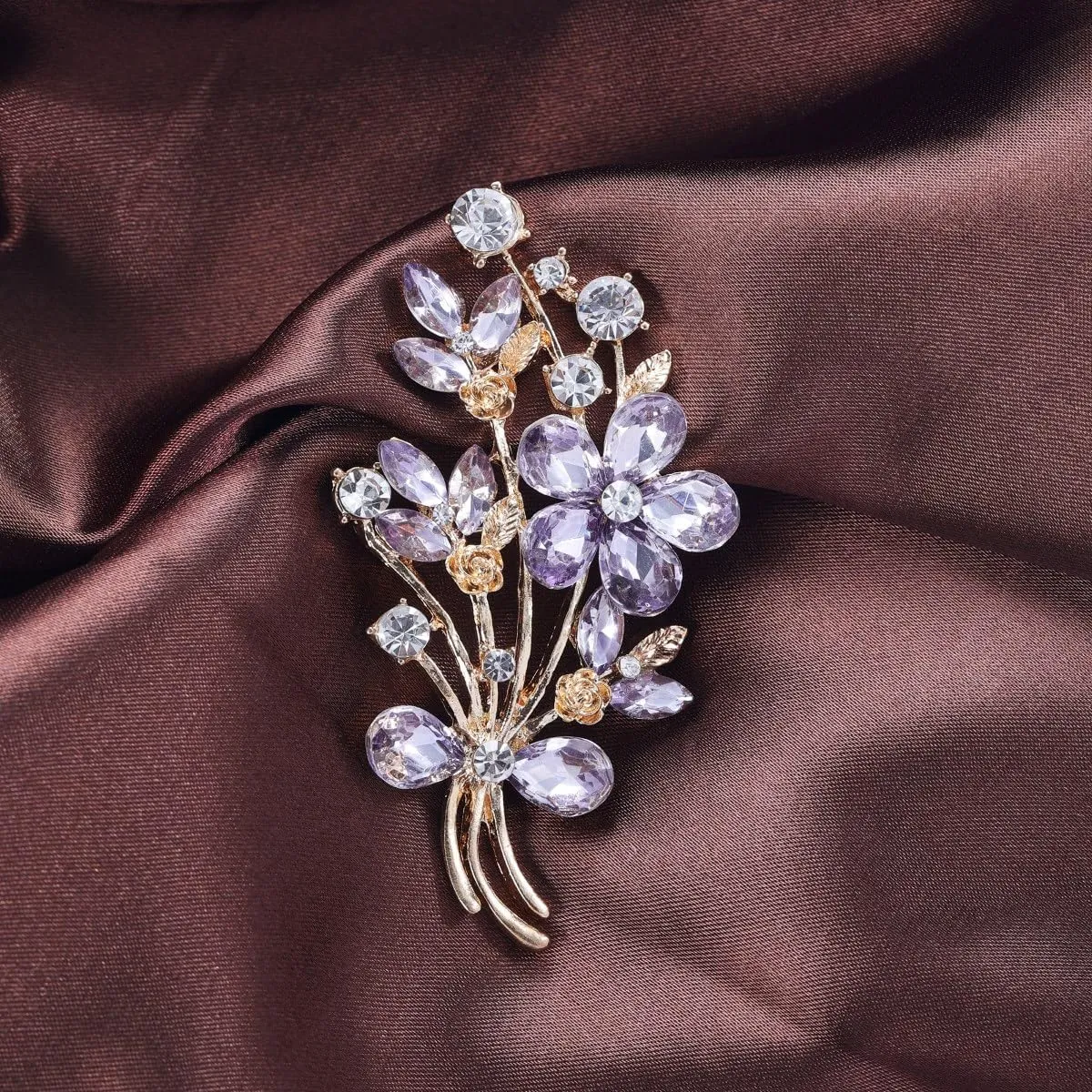 YOQUCOL Red Colour Zircon Crystal Poppy Flower Bouquet Shape Brooch Pins for Woman Gift