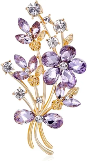 YOQUCOL Red Colour Zircon Crystal Poppy Flower Bouquet Shape Brooch Pins for Woman Gift